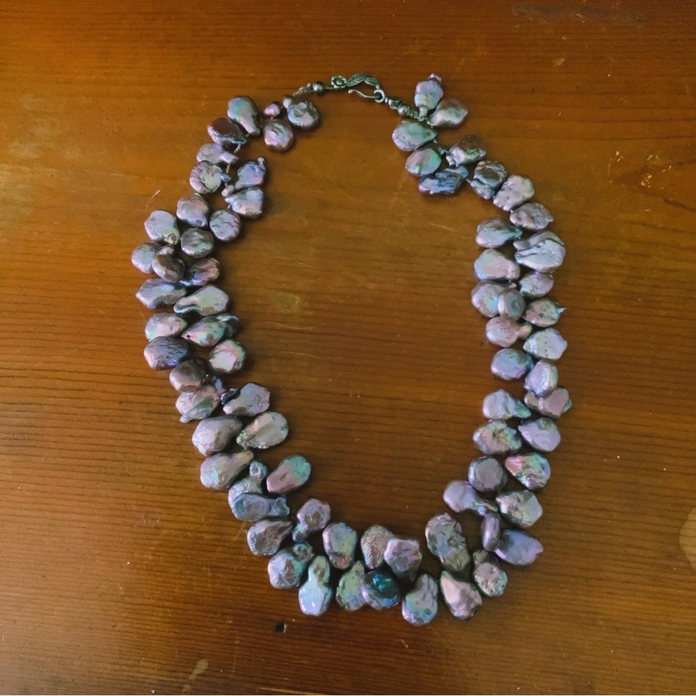 Peacock Purple Baroque Pearl Short Chunky Necklace Iridescent OOAK Rare Tahitian - Picture 7 of 16